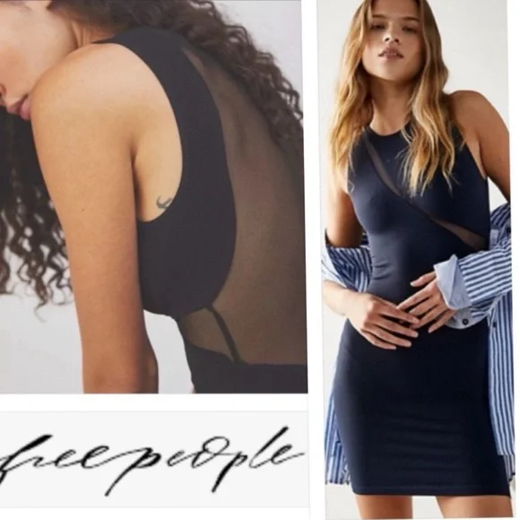 Intimately Free People Black Hide and Seek Ribbed Mesh Bodycon Dress Sleeveless - Picture 13 of 14